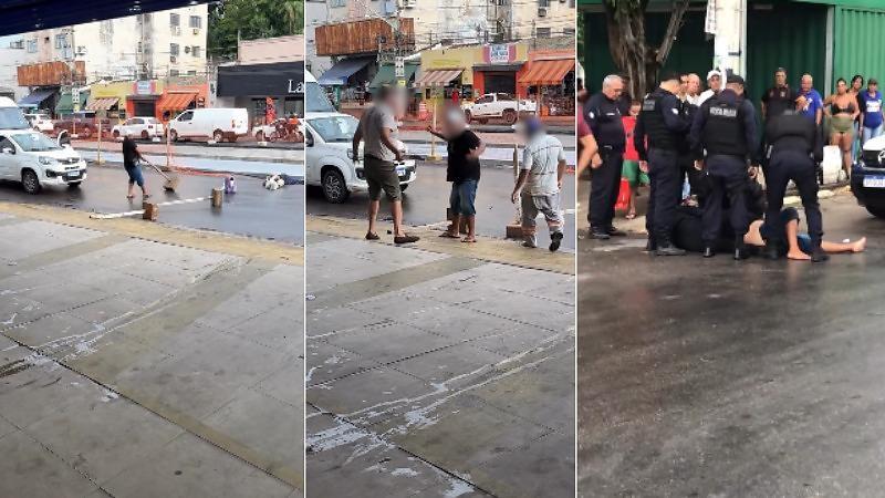 Homem armado com facas ataca policiais durante socorro à própria esposa