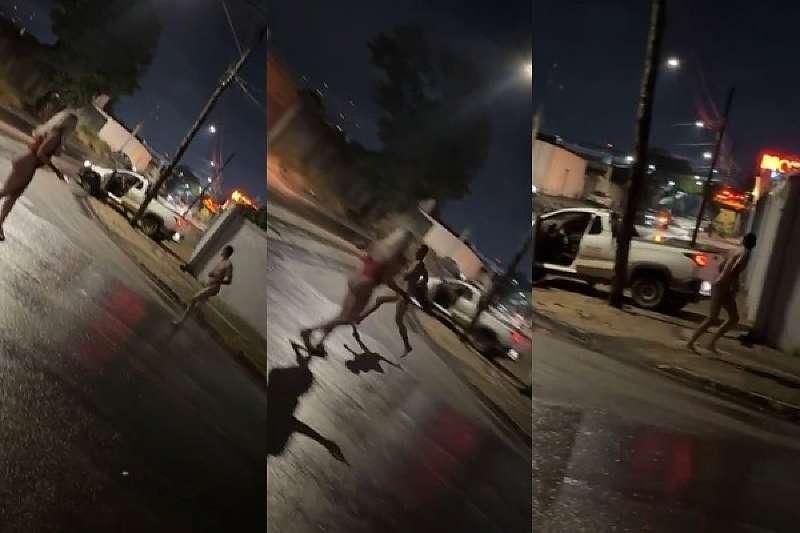 Homem nu causa tumulto, bate carro em motel e foge pelas ruas em MT