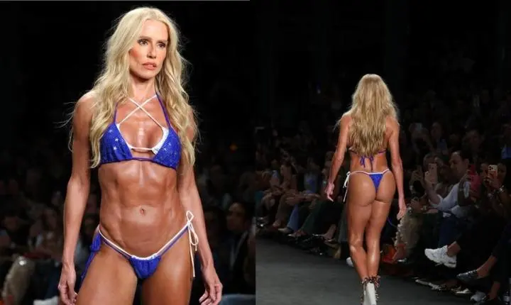 Saradíssima, Deborah Secco desfila de microbiquíni e salto alto no Rio Fashion Week